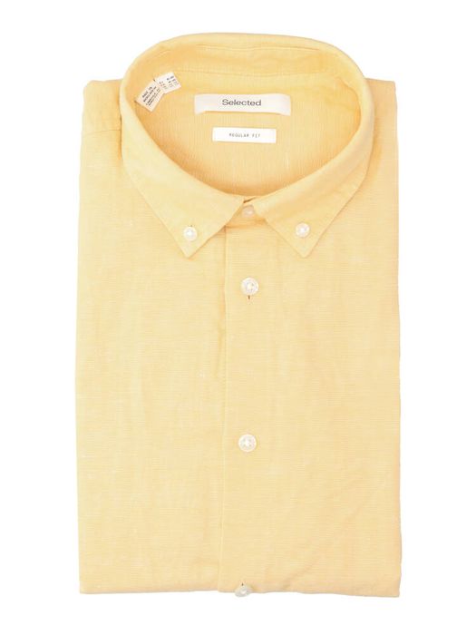 Okergele linnen hemd (regular fit) met lange mouwen Selected