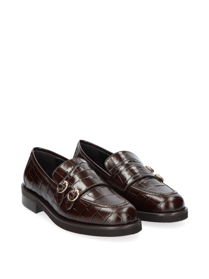 Bruine lederen mocassin met riem detail Luca Grossi 