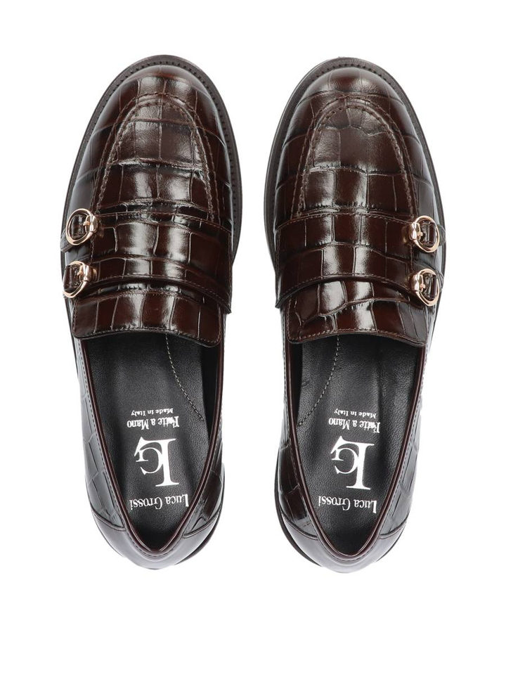 Bruine lederen mocassin met riem detail Luca Grossi 