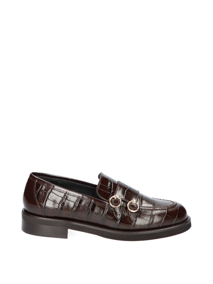 Bruine lederen mocassin met riem detail Luca Grossi 