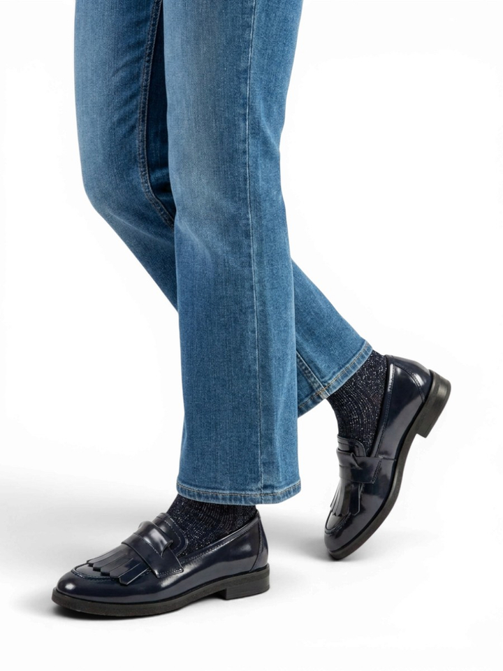 Donkerblauwe lederen mocassin Luca Grossi