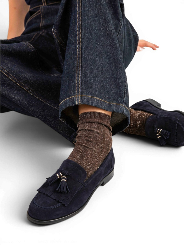 Donkerblauwe mocassin in suede Luca Grossi 