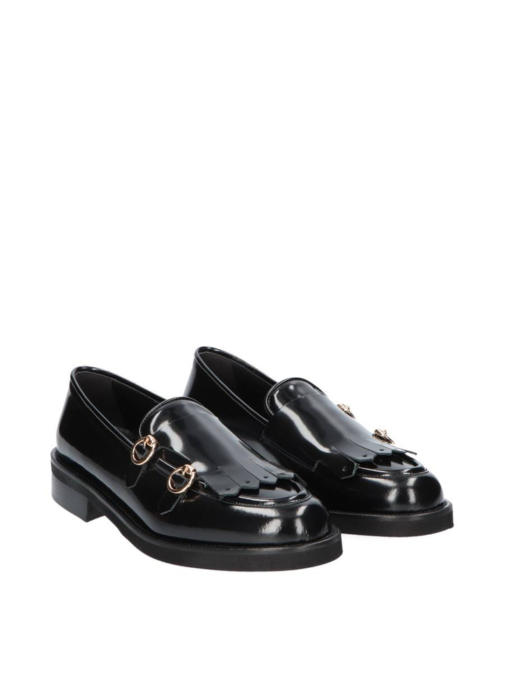 Zwarte lederen mocassin met riem detail Luca Grossi