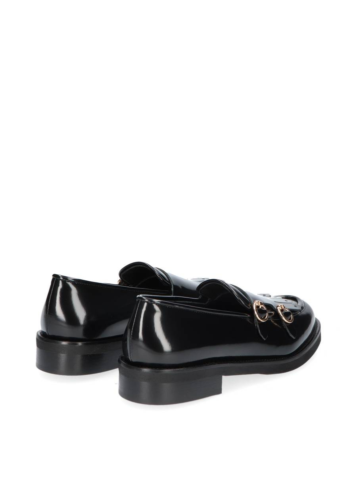 Zwarte lederen mocassin met riem detail Luca Grossi