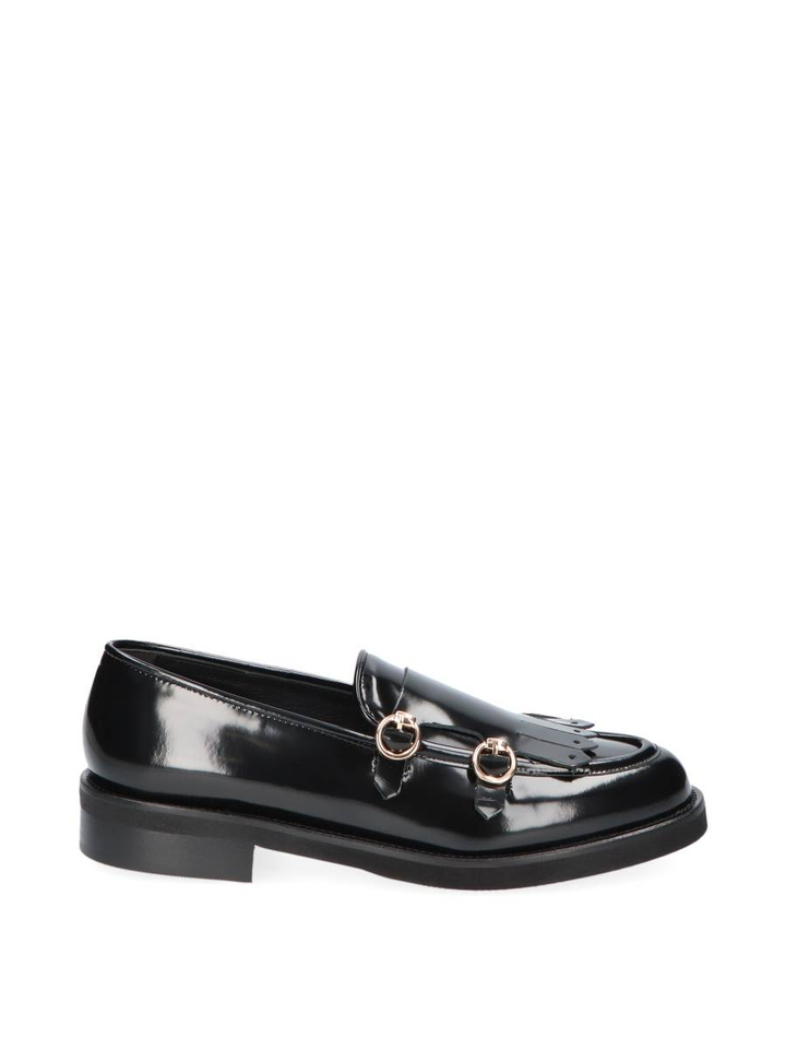 Zwarte lederen mocassin met riem detail Luca Grossi