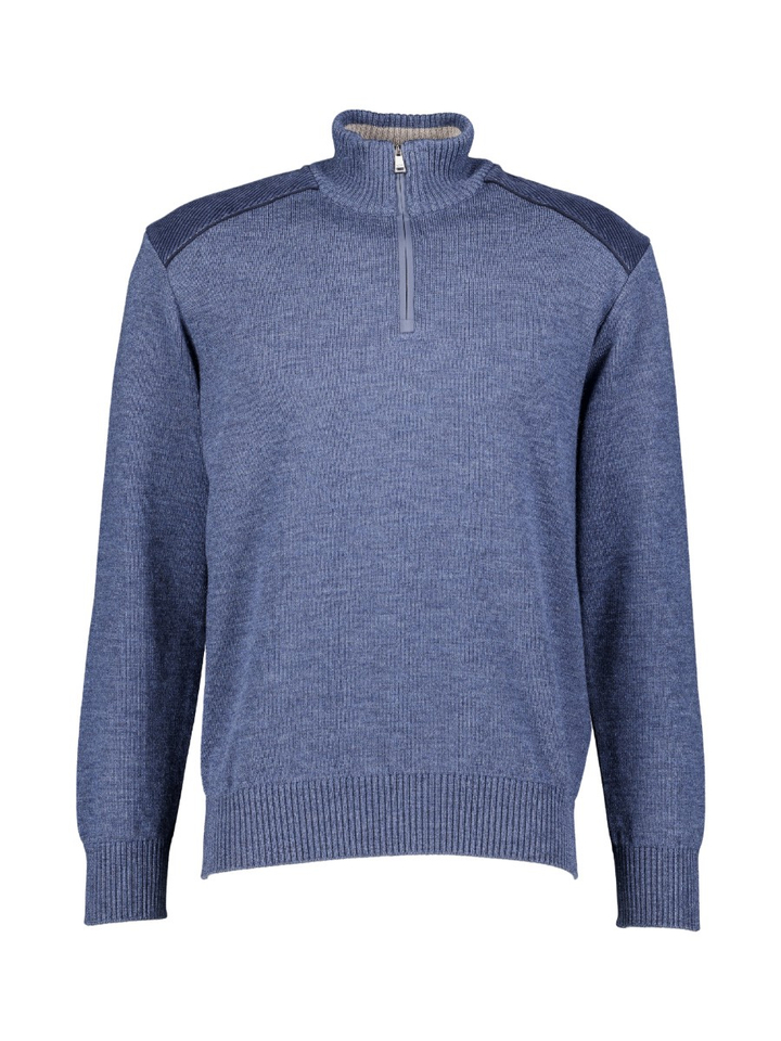 Blauwe wollen trui met opstaande kraag en korte rits Paul&Shark