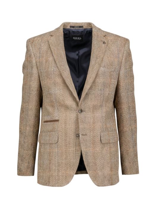 Bruine modern fit blazer met ruit motief Digel