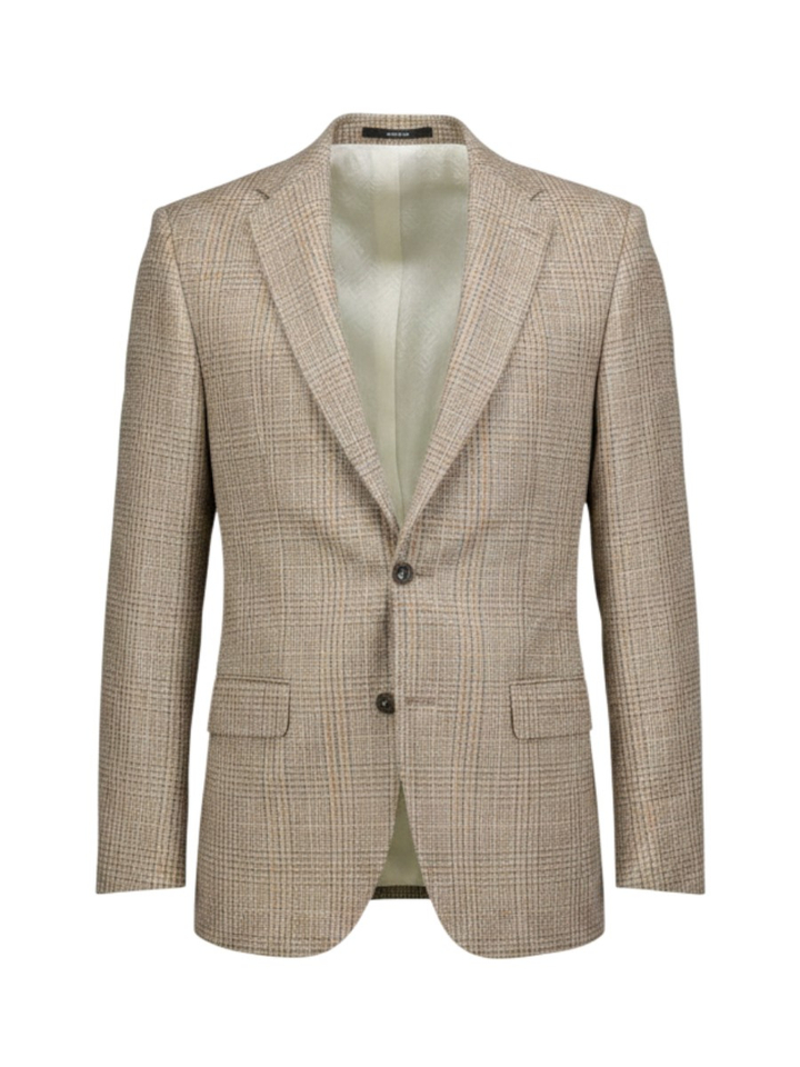 Beige modern fit blazer met ruit motief Digel