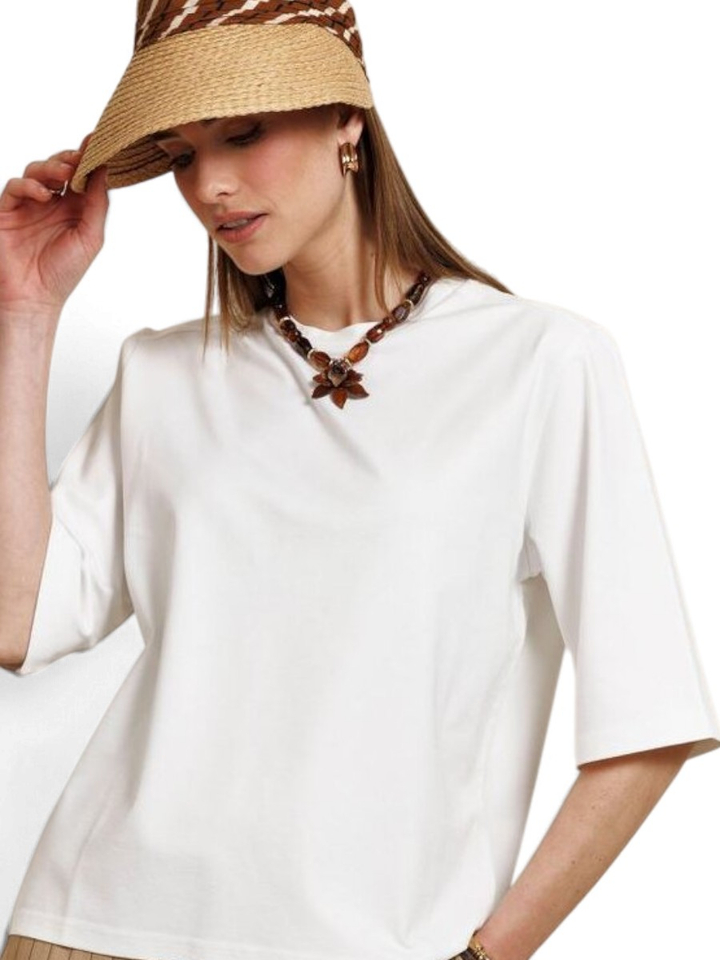 Witte t-shirt met ronde hals Fiore Studio Anneloes 