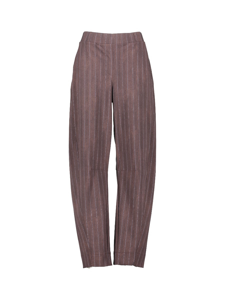 Espresso bruine gestreepte barrel fit met elastische taille Studio Anneloes