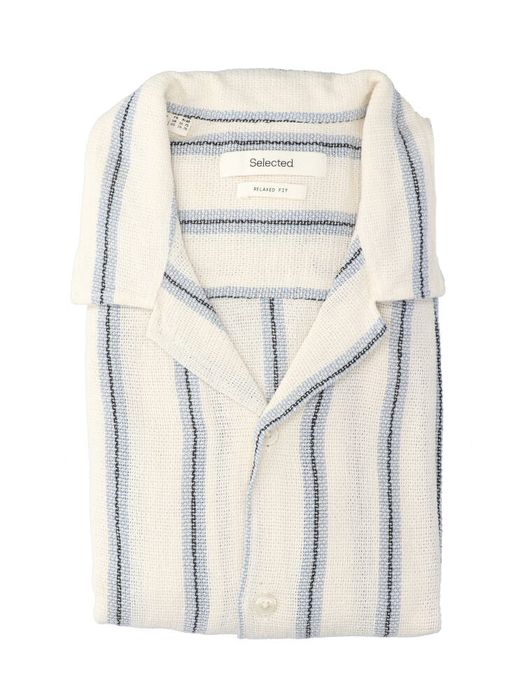 Egret skyway linnen hemd (regular fit) met strepen en lange mouwen Selected