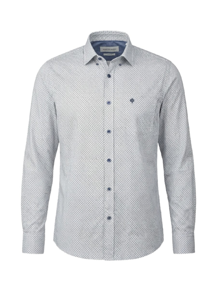 Blauw hemd met fijne print (classic fit) met lange mouwen Martin Maple