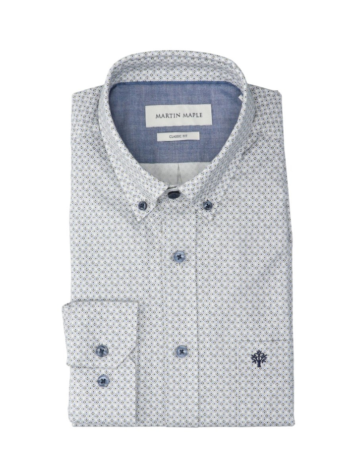 Blauw hemd met fijne print (classic fit) met lange mouwen Martin Maple