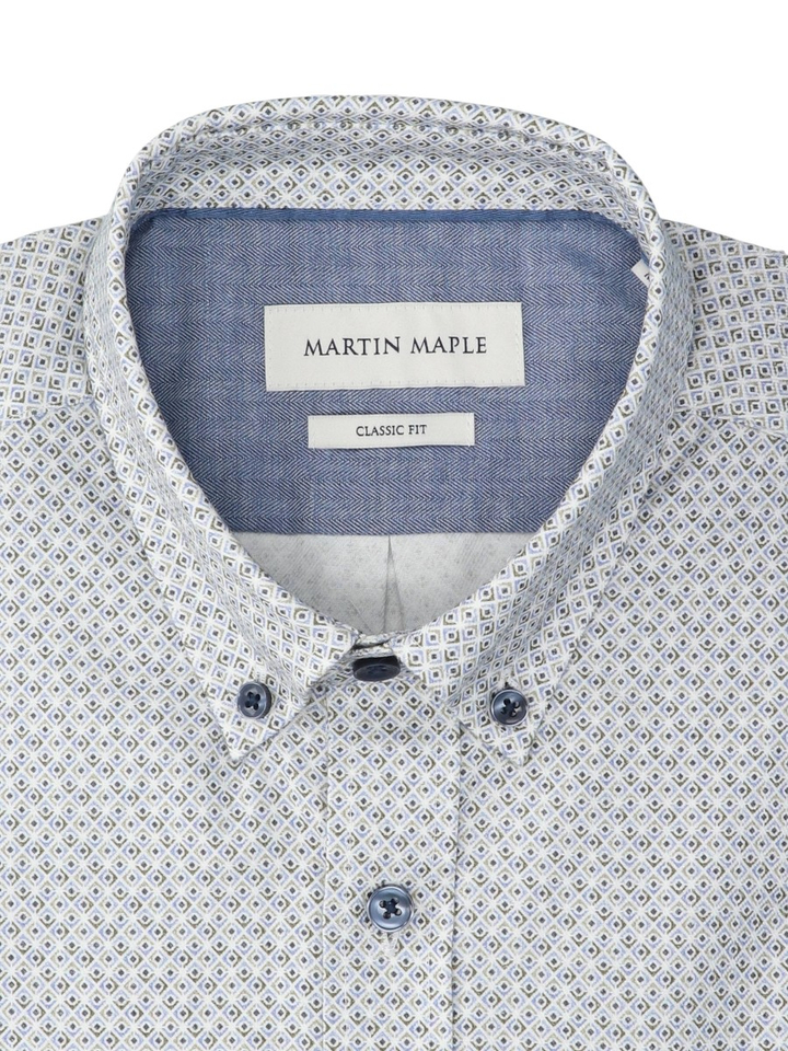Blauw hemd met fijne print (classic fit) met lange mouwen Martin Maple