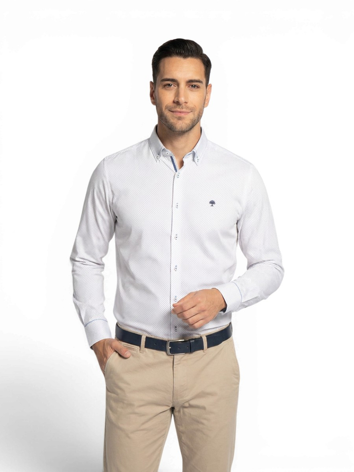Blauw hemd met fijne print (classic fit) met lange mouwen Martin Maple