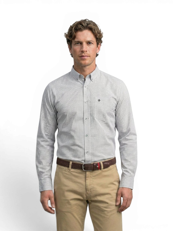 Hemd met fijne groene print(classic fit) met lange mouwen Martin Maple