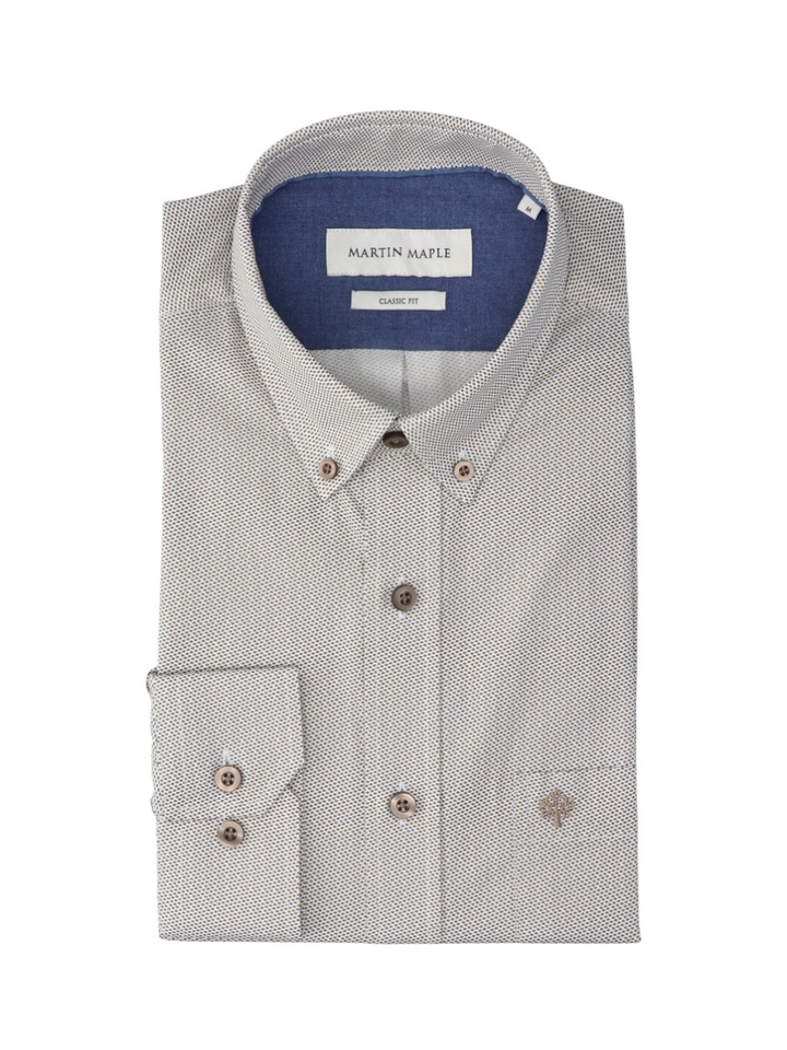 Blauwe/bruine hemd met print (classic fit) met lange mouwen