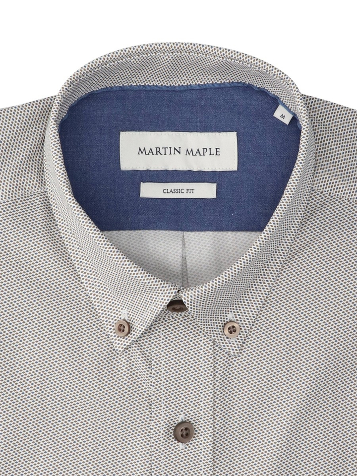 Blauwe/bruine hemd met print (classic fit) met lange mouwen
