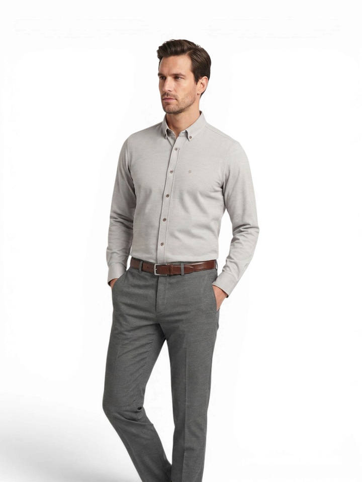 Blauwe/bruine hemd met print (classic fit) met lange mouwen