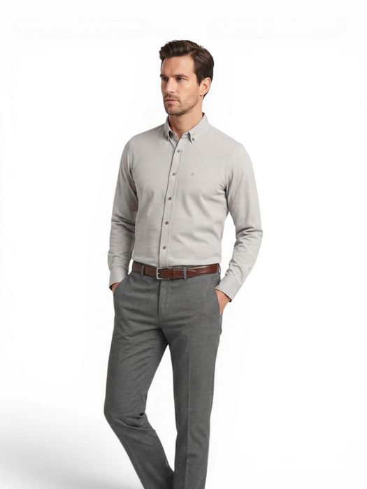 Blauwe/bruine hemd met print (classic fit) met lange mouwen