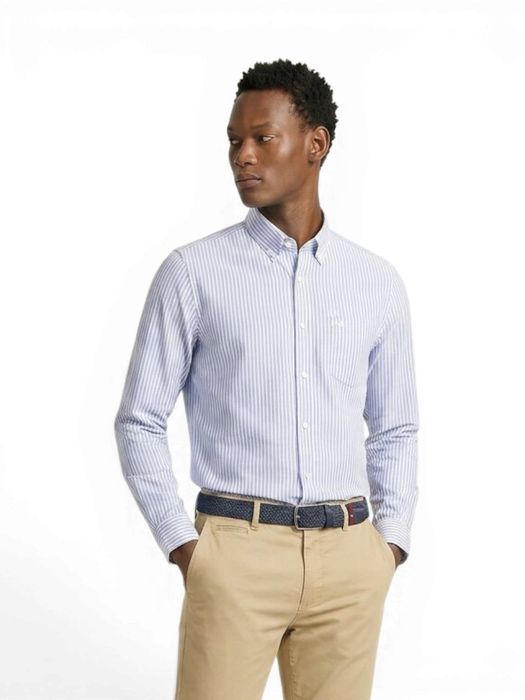 Blauw gestreept hemd (classic fit) met lange mouwen Martin Maple