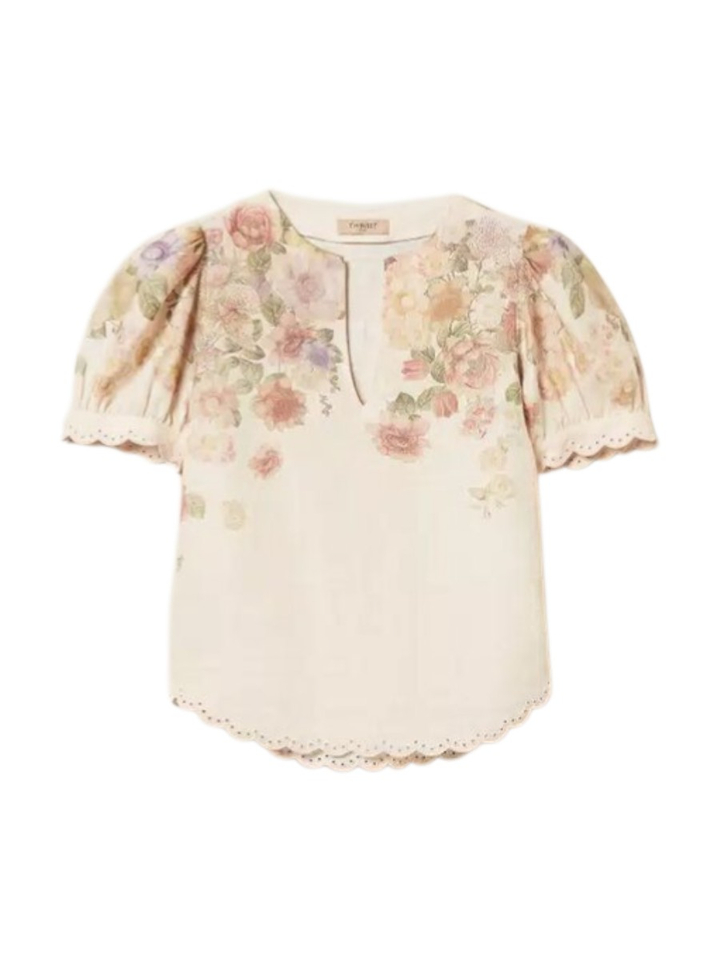 Linnen bloes in bloemenprint Twinset 