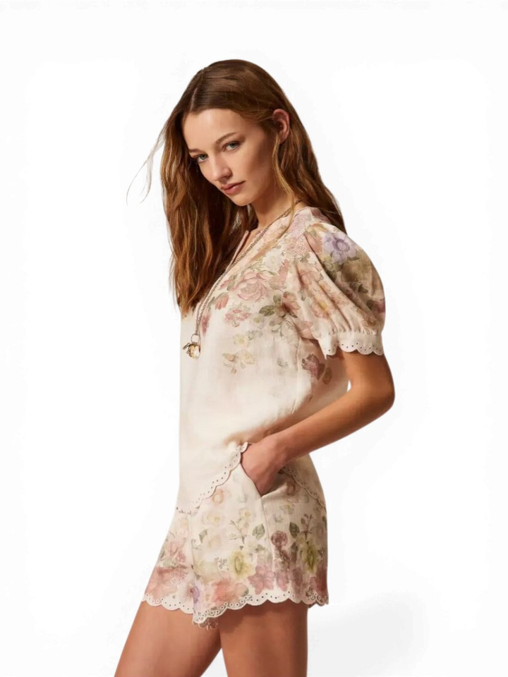 Linnen bloes in bloemenprint Twinset 