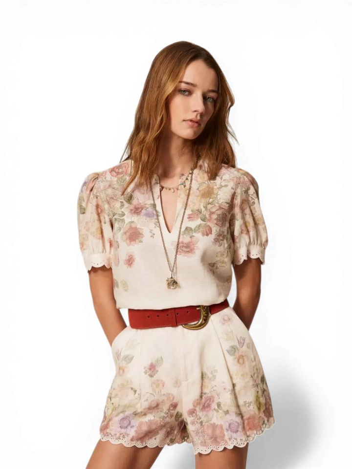 Linnen short in bloemenprint Twinset 