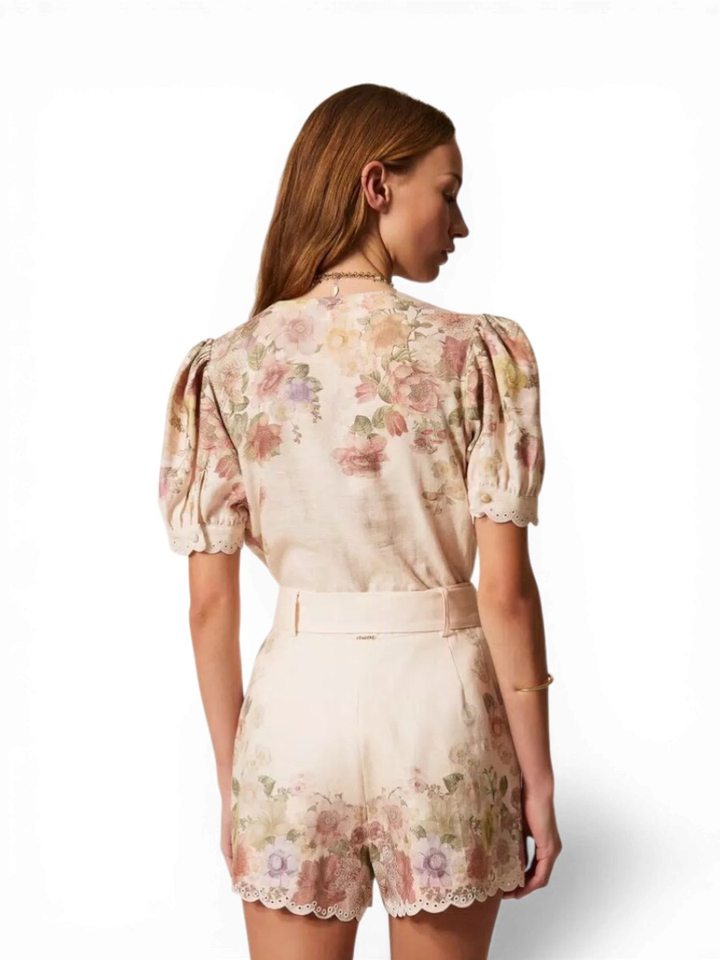 Linnen short in bloemenprint Twinset 