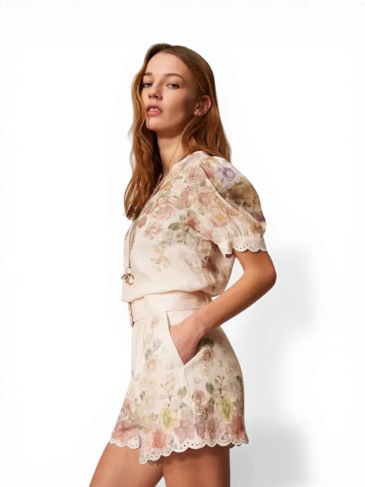 Linnen short in bloemenprint Twinset 