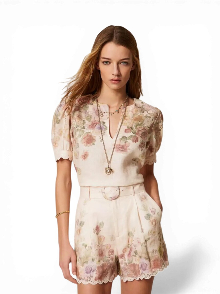 Linnen short in bloemenprint Twinset 