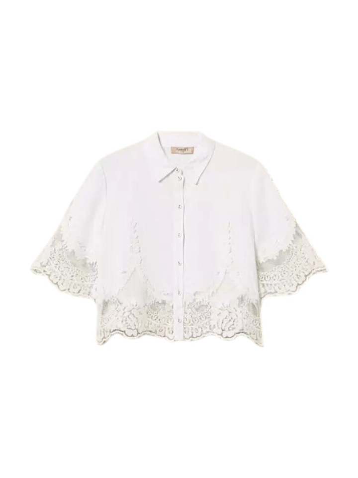 Witte linnen bloes met kanten detail Twinset 