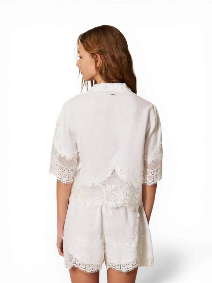 Witte linnen bloes met kanten detail Twinset 