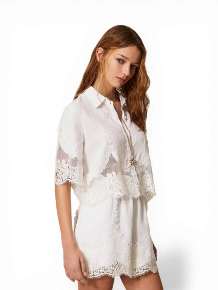 Witte short met broderie Twinset