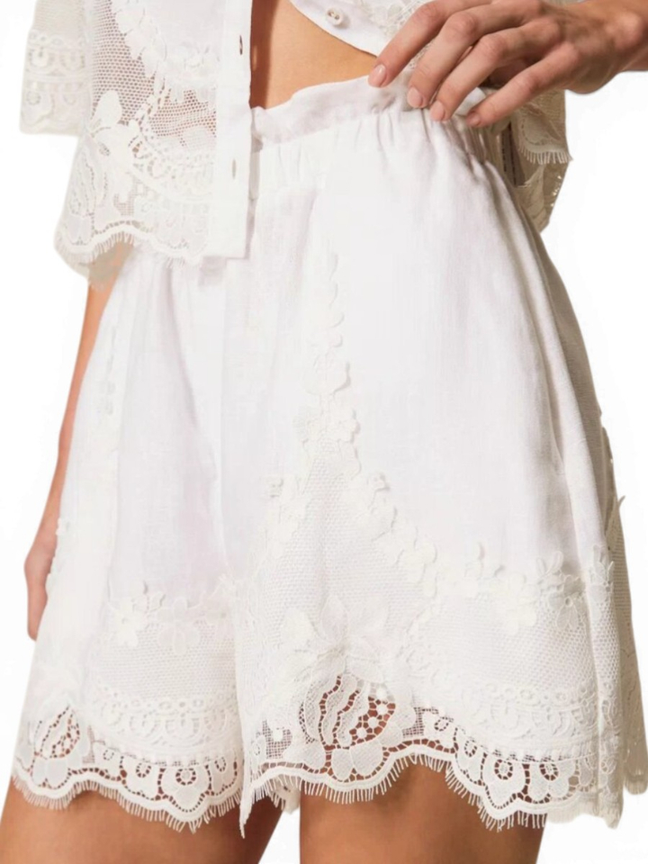 Witte short met broderie Twinset