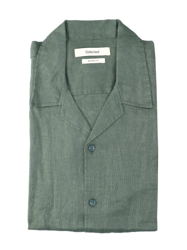 Balsam groen linnen hemd (regular fit) met korte mouwen Selected 