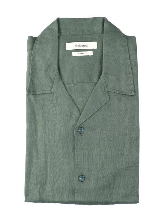 Balsam groen linnen hemd (regular fit) met korte mouwen Selected