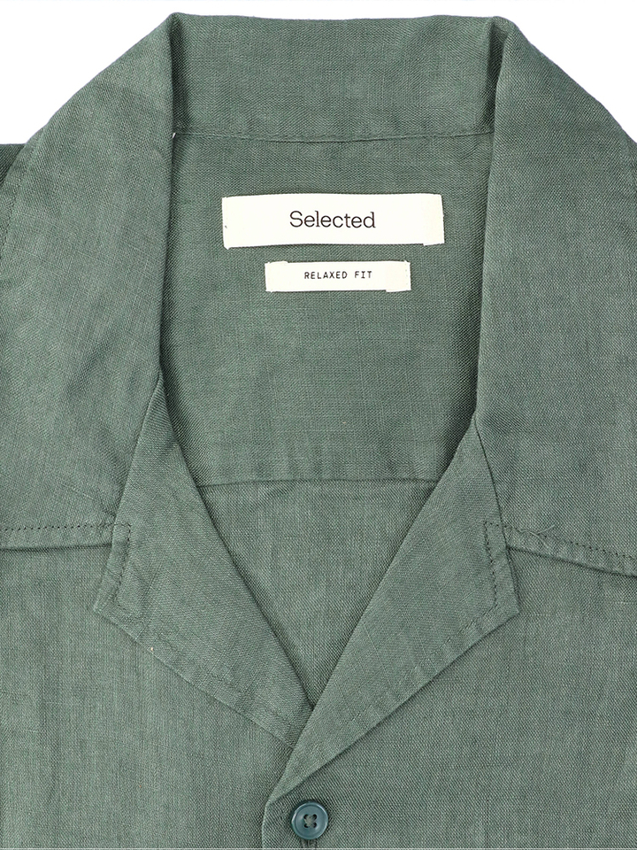Balsam groen linnen hemd (regular fit) met korte mouwen Selected 