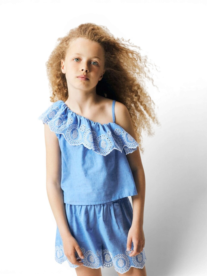 Blauwe denim top met wit detail Name It 