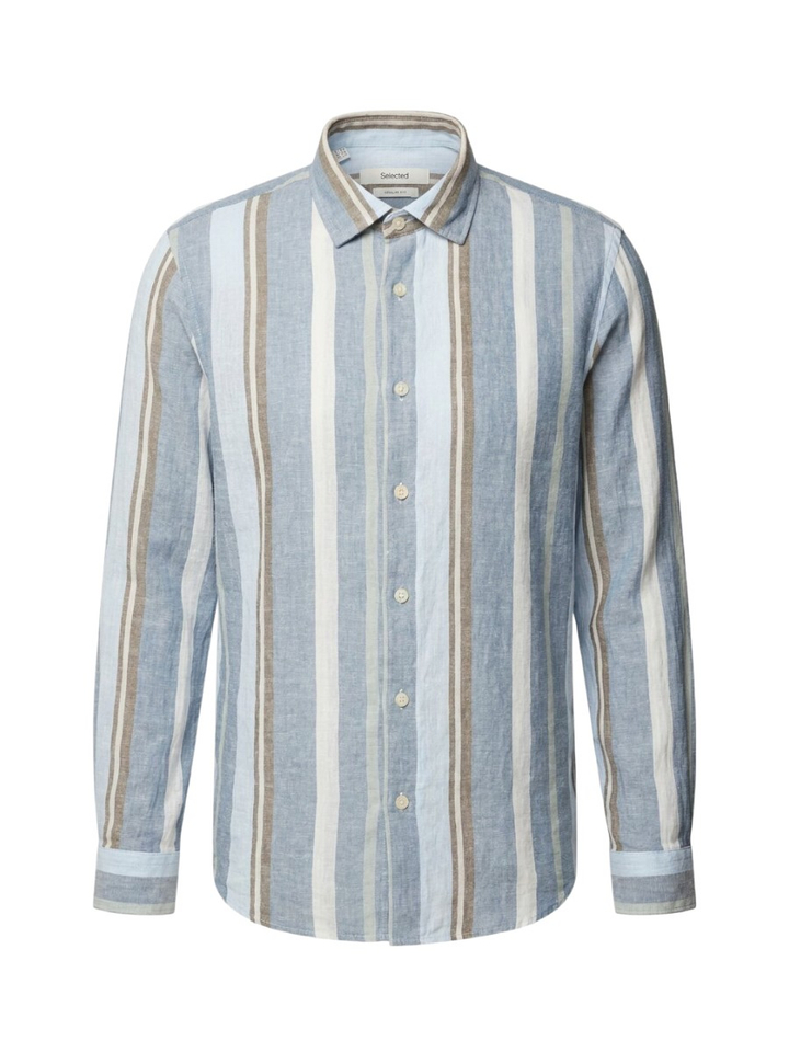 Blauw mirage linnen hemd (regular fit) met strepen en lange mouwen Selected 