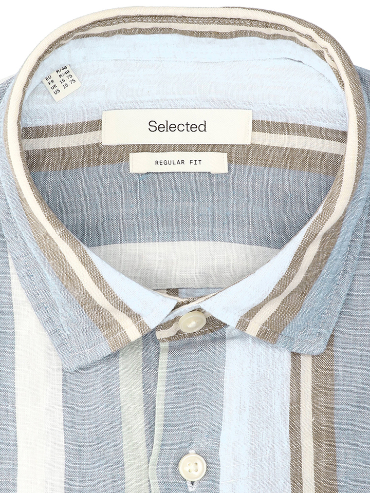 Blauw mirage linnen hemd (regular fit) met strepen en lange mouwen Selected 