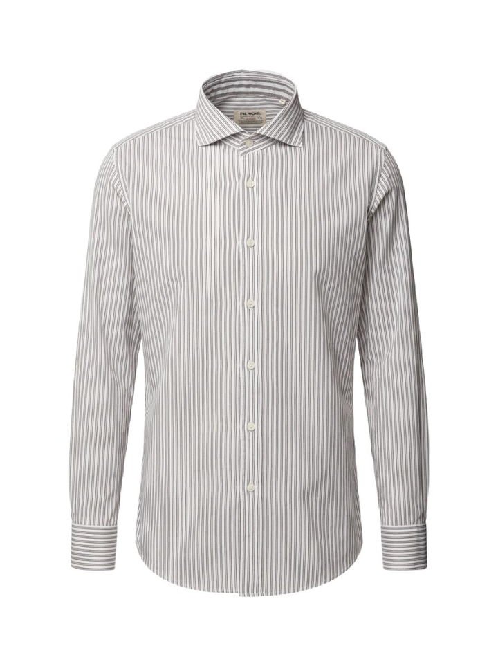Beige gestreept hemd (regular fit) met lange mouwen Fil Noir
