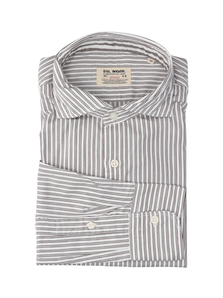 Beige gestreept hemd (regular fit) met lange mouwen Fil Noir