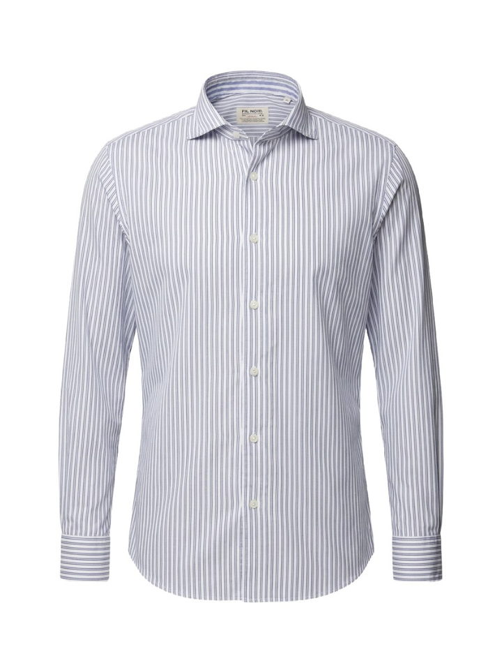 Wit hemd met blauwe strepen (regular fit) met lange mouwen Fil Noir
