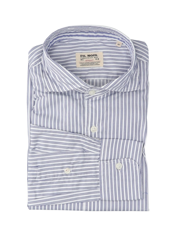 Wit hemd met blauwe strepen (regular fit) met lange mouwen Fil Noir