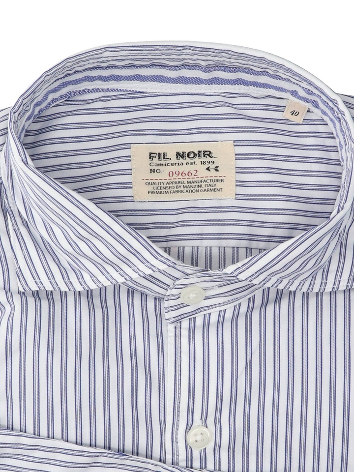Wit hemd met blauwe strepen (regular fit) met lange mouwen Fil Noir
