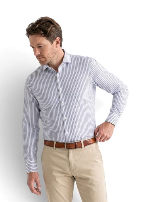Wit hemd met blauwe strepen (regular fit) met lange mouwen Fil Noir