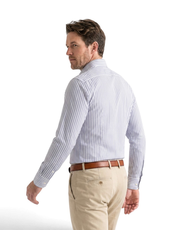 Wit hemd met blauwe strepen (regular fit) met lange mouwen Fil Noir 
