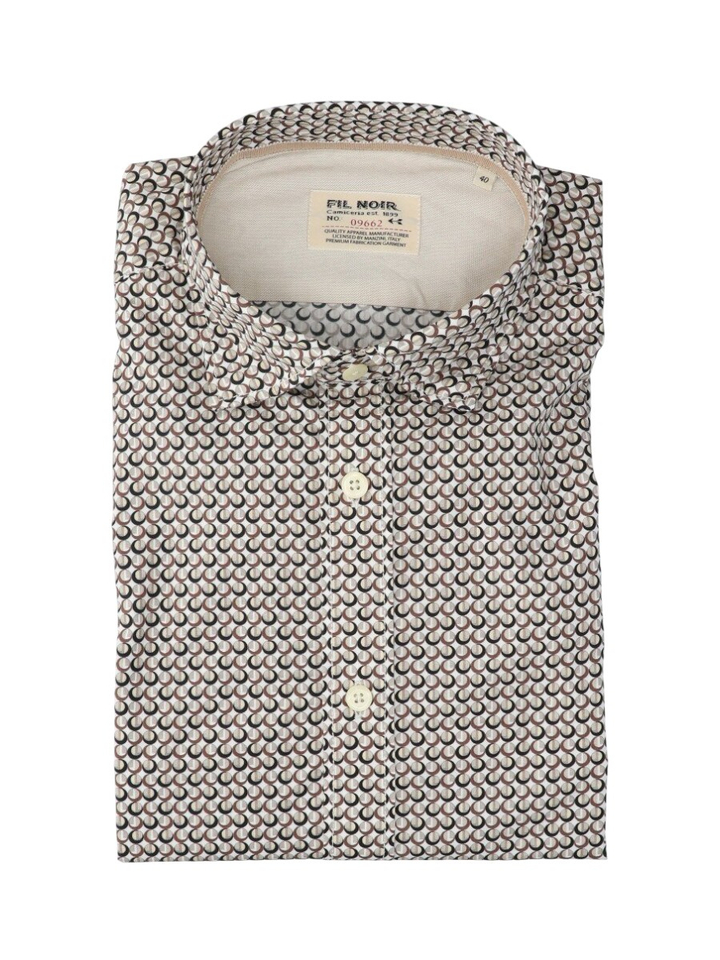 Beige katoenen hemd met print (regular fit) met lange mouwen Fill Noir 