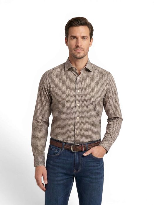 Beige katoenen hemd met print (regular fit) met lange mouwen Fill Noir